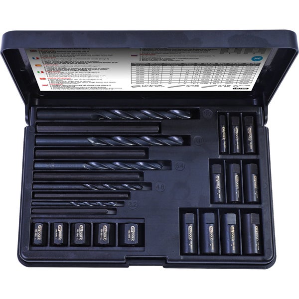 Verpackung eines Exzenterschleifers mit Symbolen und Herstellerinformationen