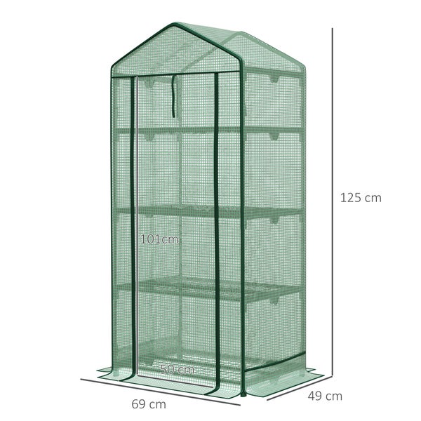 Outsunny Mini-Gewächshaus, mit Folienabdeckung und 3 Regalböden, 69 x 49 x 125 cm, Metall, PE, Grün