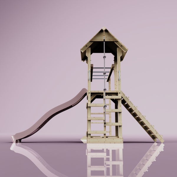 Spielturm mit Rutsche, Leiter und Kletterseil