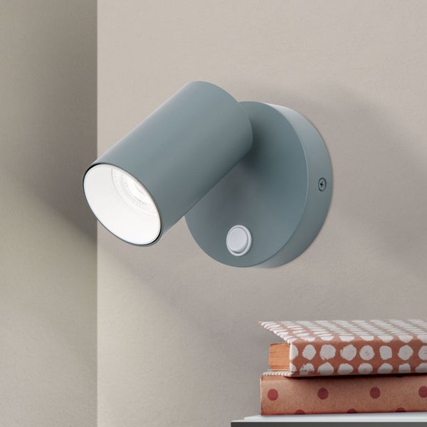 Graue Wandleuchte mit Schalter und LED-Licht