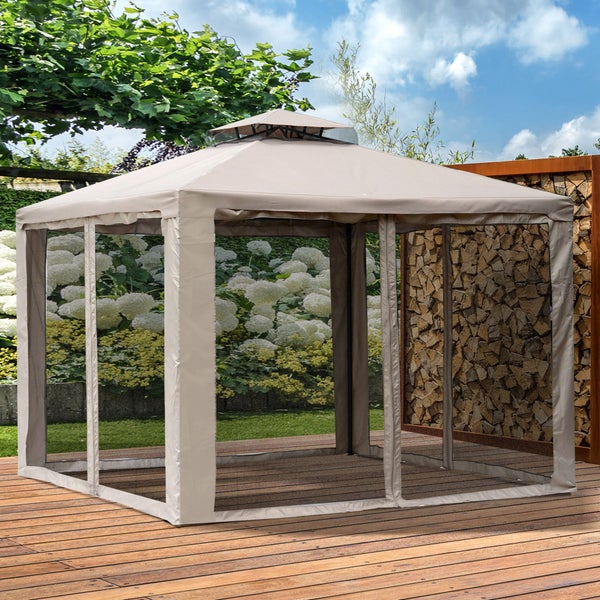 Outsunny Pavillon, Gartenpavillon, 2,94 x 2,94 x 2,65 m, Metall + Polyester, Grau