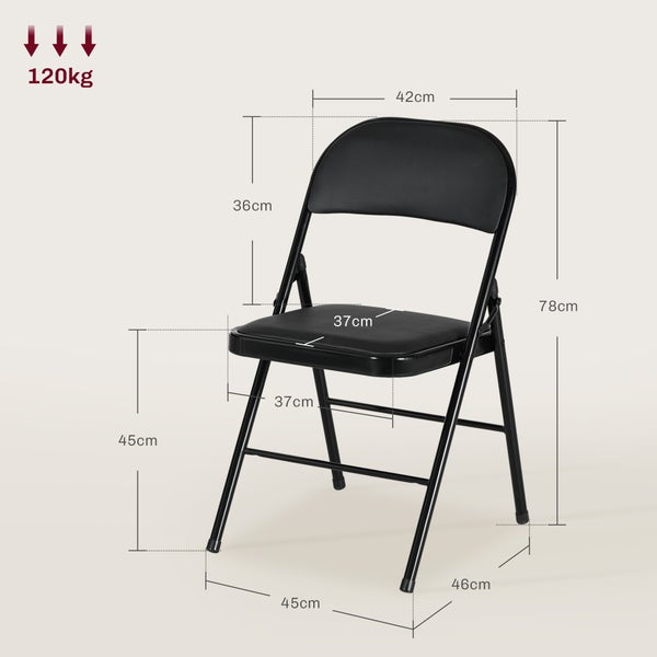 HOMCOM 4er-Set Klappstühle, Tragbare Bürostuhl mit Kissen, Stahlbeine, Faltstuhl für Büro Empfang Wartezimmer, Kunstleder, Schwarz