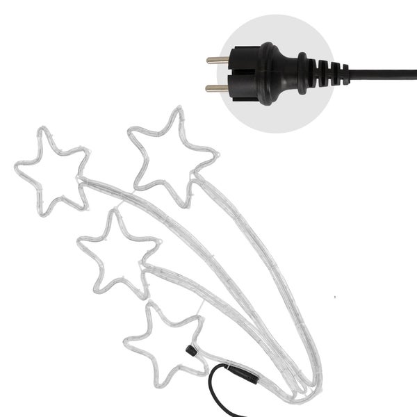 ECD Germany LED Sternschnuppe vierfach mit 216 LED-Birnen, 61x57 cm, Warmweiß, 230V, Helles, angenehmes Licht, IP44, Außen/Innen, Weihnachtsbeleuchtung LED Lichtschlauch Lichterkette Weihnachtslicht