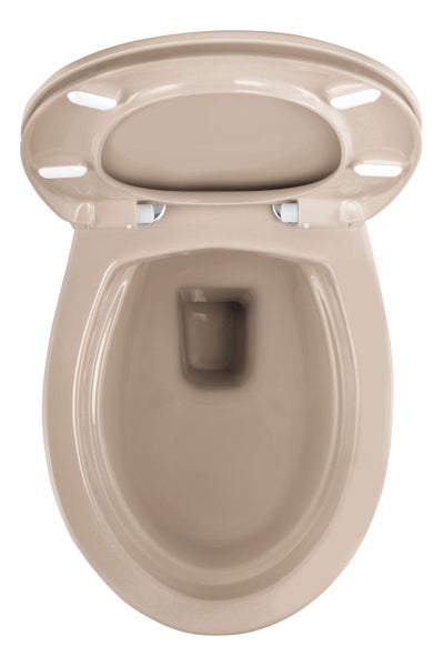 Keramiktoilette mit offenem Toilettendeckel in Aufsicht