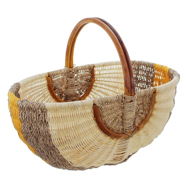 FRANK FLECHTWAREN | Einkaufskorb Orange/Natur, RATTAN, 49 x 34 x 24 cm, GH 38 cm