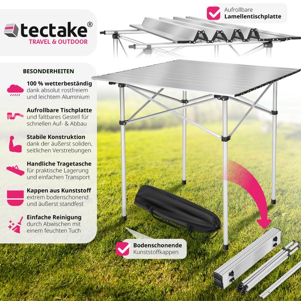Campingtisch tectake  70 x 70 x 70 cm klappbar grau