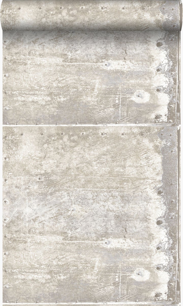 Origin Wallcoverings Tapete große verwitterte rostige Metallplatten Crême-Weiß - 53 cm x 10,05 m - 337230