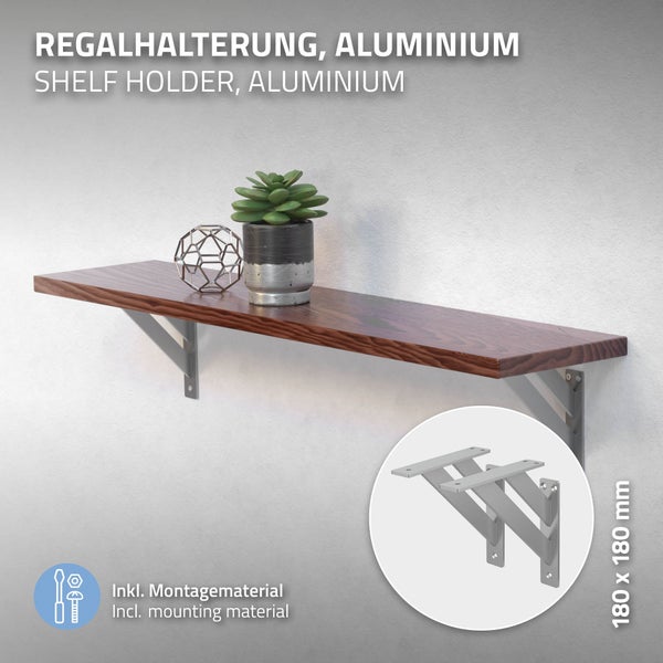 ML-Design 2 Stück Regalhalterung 180x180 mm, Silber, Aluminium, Schwebende Regalhalterungen, Regalwinkel, Wandhalterung für Regalbrett, Regalträger für Wandmontage, Wandregal Wandkonsole Regalstütze