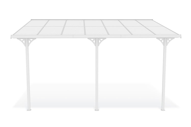 Terrassenüberdachung garten alu Weiß KLEO - Höhe verstellbar 495x300x225/270 cm - mit Polycarbonat Dach Weiß halbtransparent 6mm Auch Pergola/Carport