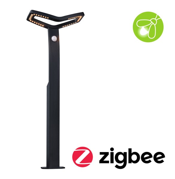 LED Pollerleuchte Smart Home Zigbee 3.0 Alara Dämmerungsgesteuerter Bewegungsmelder (IR) insektenfreundlich IP44 eckig 665 mm 2200 - 3300K 10W 450lm 230V Anthrazit Metall