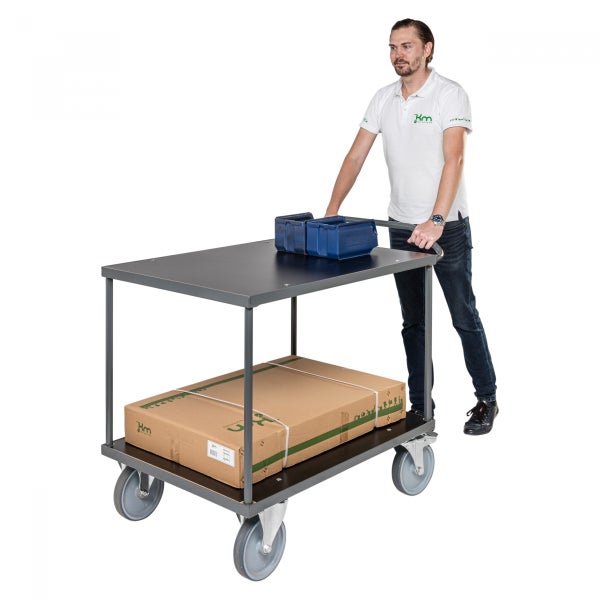 Kongamek ergonomischer Tischwagen in dunkelgrau 1110x700x965mm mit MDF-Platte, Gummibereifung und Bremse