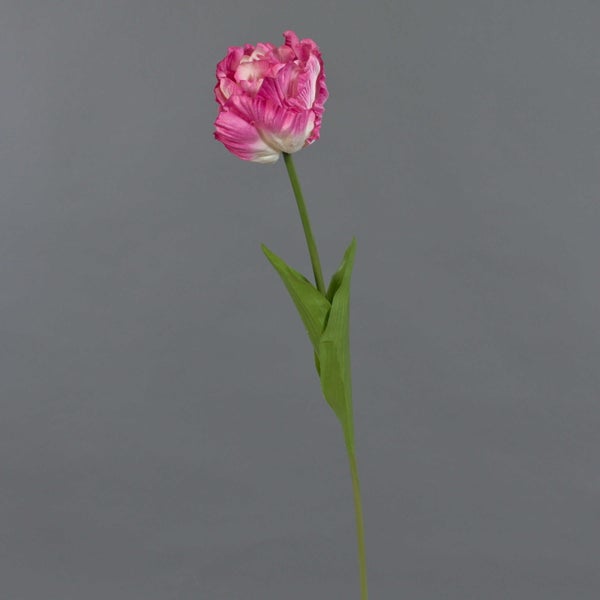 Künstliche Tulpe mit pink-weißer Blüte und grünem Stiel.