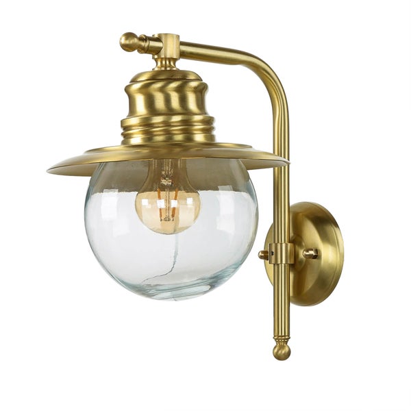 Wandleuchte mit Glasschirm und Metallelementen