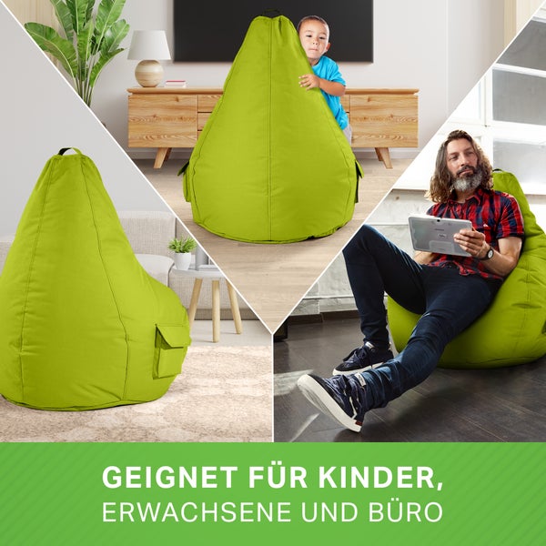 Green Bean Sitzsack mit Rückenlehne 80x70x90cm - Gaming Chair mit 230L Füllung Kuschelig Weich Waschbar - Bean Bag Bodenkissen Lounge Chair Sitzhocker Relax-Sessel Gamer Gamingstuhl Grün