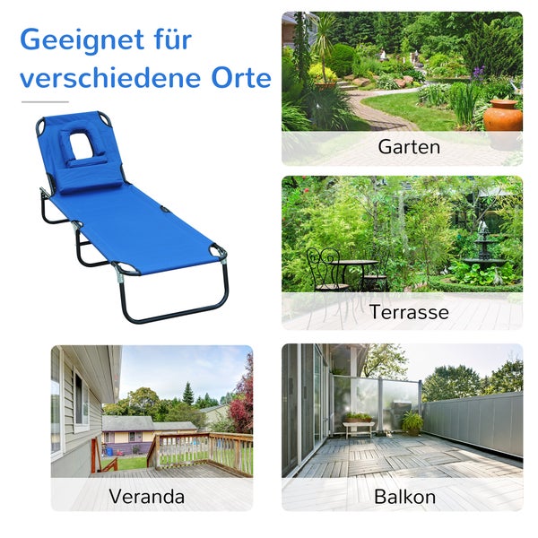Outsunny Sonnenliege, Gartenliege mit Lesefenster, Gesichtsöffnung, L190 x B56 x H28 cm, Oxford-Stoff, Stahlrohr, Blau