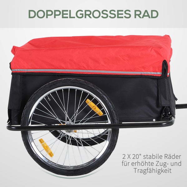 HOMCOM Lasten-Fahrradanhänger, Transportanhänger, 140L x 88B x 60H cm, 600D Oxford, Stahlrohr, Schwarz+Rot