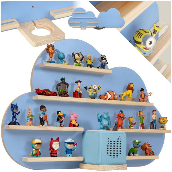Wandregal tectake MyLittleStory Cloud 76 x 15,5 x 50 cm, unsichtbare Aufhängung  für bis zu 28 Tonies blau