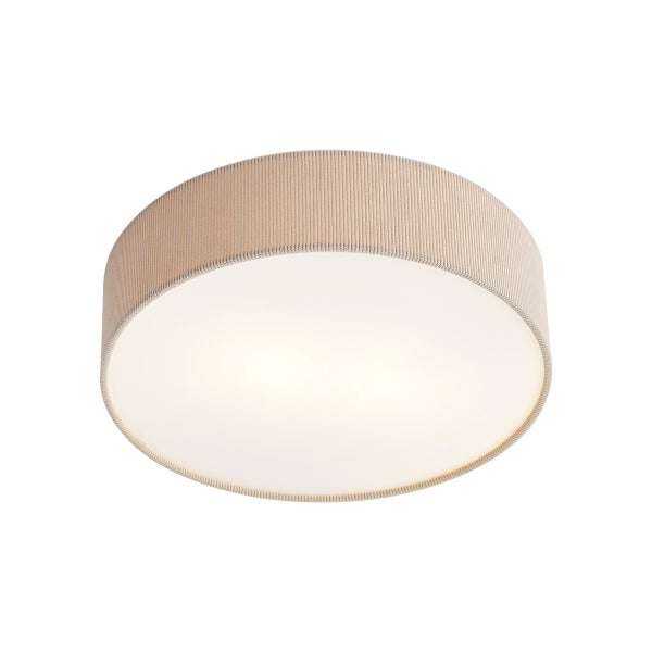 Runde Deckenleuchte mit Textilschirm in Cord-Optik und Diffusor.