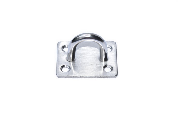 Quadratische Augplatte aus Edelstahl mit vier Befestigungslöchern.