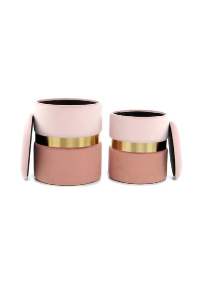 Hocker, 2er-Set gepolstert mit Stauraum Rosa / Gold / Altrosa Rund Ø 31,5 / 36 cm