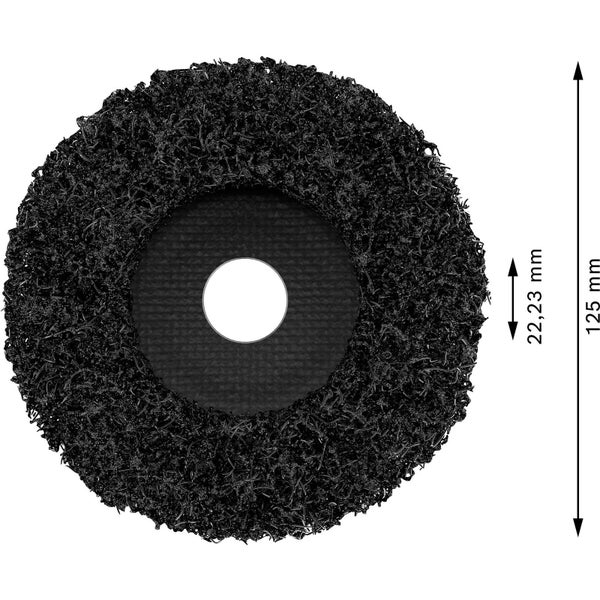 Reinigungsscheibe mit den Maßen 125 mm Durchmesser und 22,23 mm Bohrung.
