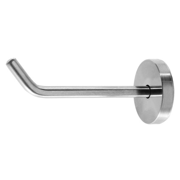 Ein einzelner Wandhaken aus Metall mit runder Befestigungsplatte für die Wandmontage.