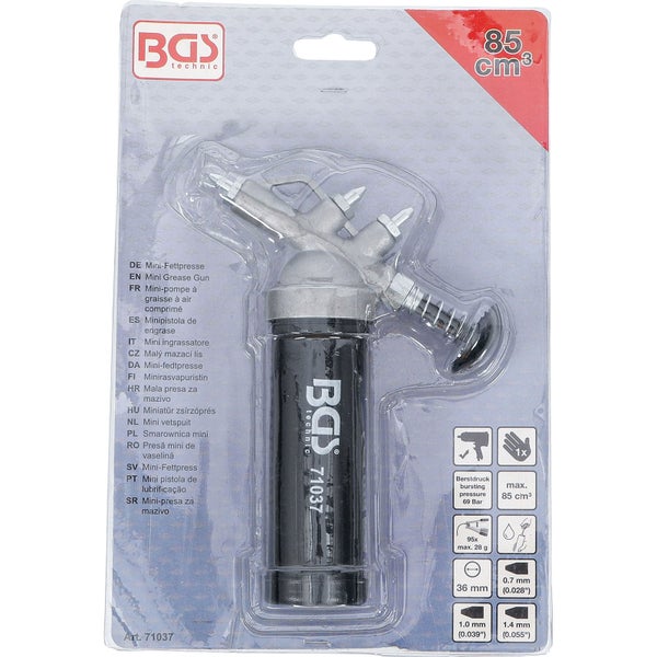 BGS Technic Mini Fettpresse mit 85 Kubikzentimeter Kapazität in Blisterverpackung