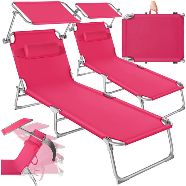 2er Set Gartenliege tectake Chloé 190 x 68 x 65 cm klappbar pink