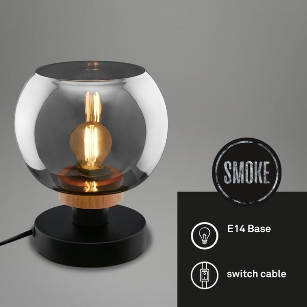 Table light, with wood, smoked glass, 1xE14/max.10