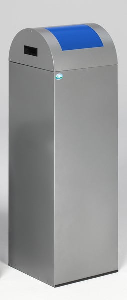 PROREGAL Selbstlöschender Wertstoffsammler Rund Mit Einwurfklappe 89 Liter HxBxT 104,5 x 32 x 32 cm Verzinkter Stahl Silber Blau