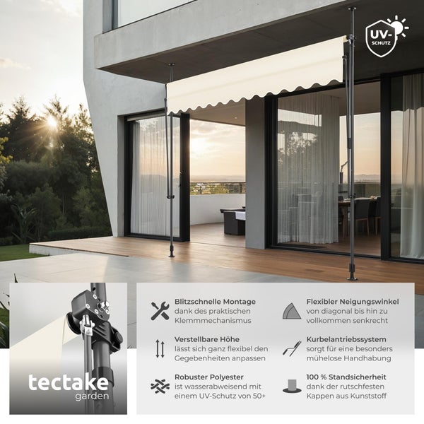 Klemmmarkise tectake  einfache Montage mit Handkurbel beige