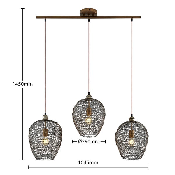 Lindby Pendelleuchte Benja (Retro, Vintage Antik) in Schwarz aus Metall (3 flammig E27) - Deckenlampe Esstischlampe Hängelampe Hängeleuchte Wohnzimmerleuchte
