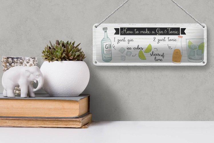 Blechschild Spruch How to make a Gin & Tonic 27x10cm Dekoration