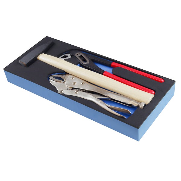 PROREGAL Werkzeug Satz Werkstattwagen Cheetah Wasserpumpenzange Hammer Gripzange 3 Teile mit Schaumstoff Schubladeneinlage HxBxT 4,6 x 34 x 12,5 cm