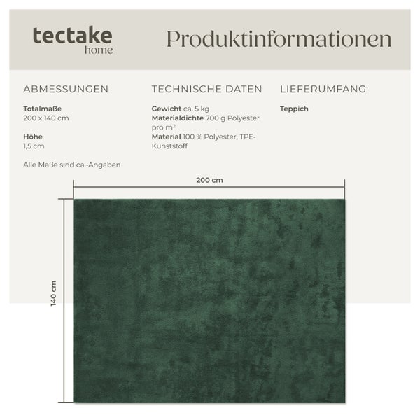 Kurzflorteppich tectake rutschfeste Unterseite verschiedene Größen und Farben 140 x 200 cm