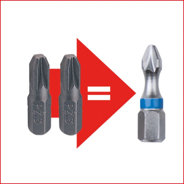 Zwei Schrauberbits werden zu einem Impact Bit
