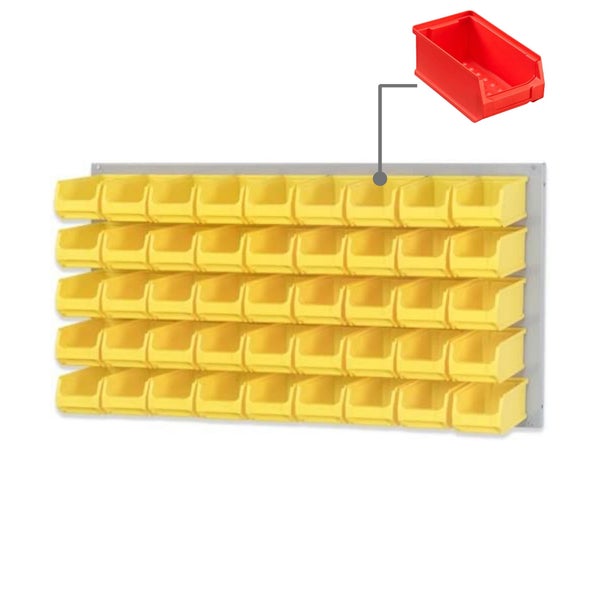 PROREGAL Trägersystem Graue Systemplatte mit 45 x Roten Sichtlagerboxen 2.0 Maße H x B 50 x 100 cm Sichtlagerbox Sichtlagerbehälter