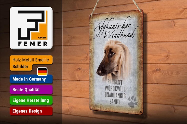 Blechschild Spruch 20x30cm Afghanischer Windhund Hund ohne kein Heim