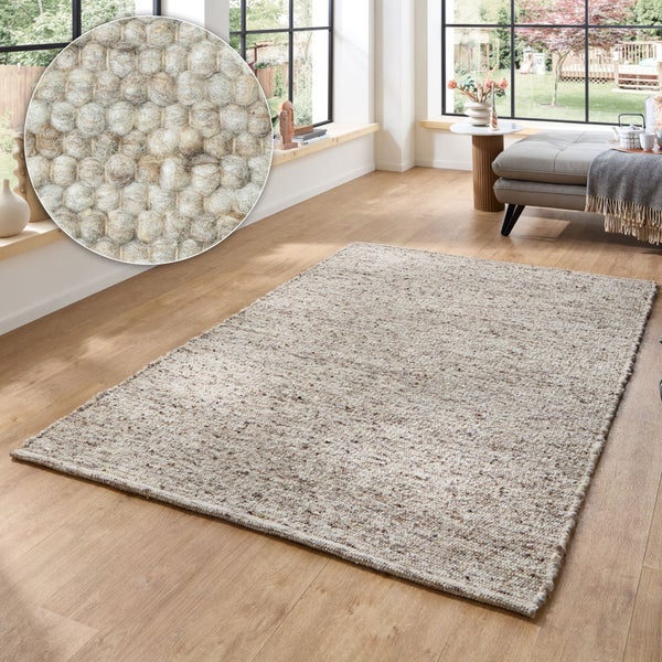 Handgewebter Wollteppich Anden Sand 200x250 cm