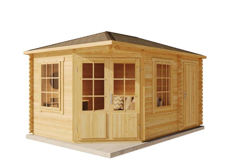 Alpholz 5-Eck Gartenhaus Modell Rhein ISO aus Holz mit 28 mm Wandstärke und Walmdach