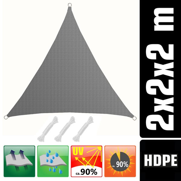 AMANKA UV Sonnensegel - 2x2x2 m HDPE Dreieck - Sonnenschutz Plane Überdachung Balkon Garten Grau