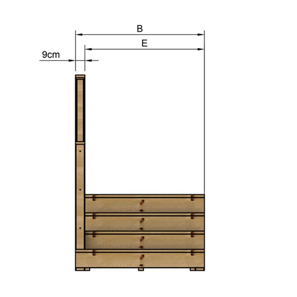 Technische Zeichnung eines Hochbeets mit Maßangaben