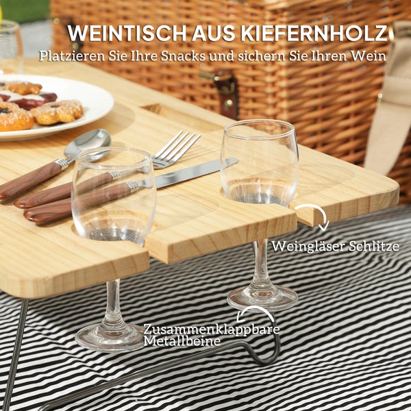 Outsunny Picknickkorb aus Weidenholz Picknickkoffer für 4 Personen mit Picknickdecke Besteck Set, Flascheöffner Picknicktisch Picknick Set Komplettset für Camping Strand Weihnachten Hellbraun