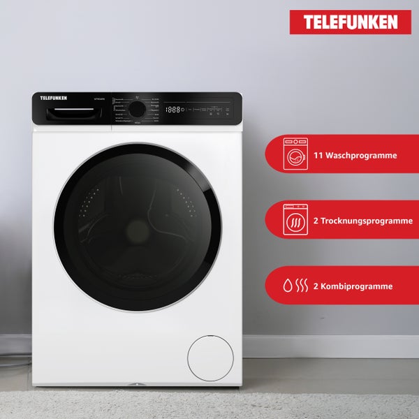Telefunken Waschtrockner Kombi 9 kg Waschen / 6 kg Trocknen Waschmaschine mit Trockner integriert 1400 U/Min Weiß