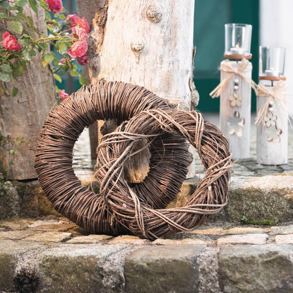 FRANK FLECHTWAREN|Kranz Natur, Ø 36 x 9 cm, RATTAN, METALL