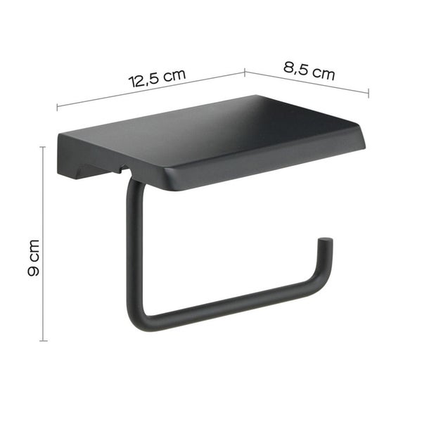 Toilettenpapierhalter aus mattschwarzem Edelstahl mit Ablage