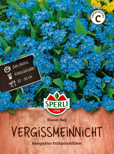 Samenpäckchen Sperli Vergissmeinnicht Blauer Ball zweijährige Pflanze für Kübel und Beete Wuchshöhe 20 bis 30 Zentimeter