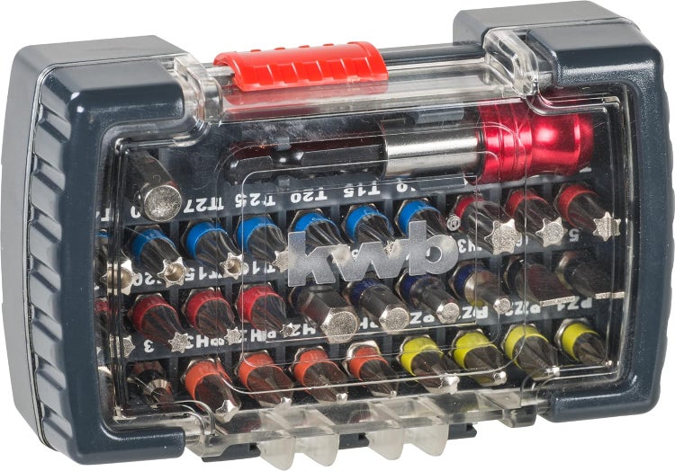 kwb Power Universelle Bit-Box-Set  32-tlg inkl. Bits, Schnellwechsel-Bithalter mit Magnet in stabiler Kunststoff-Box