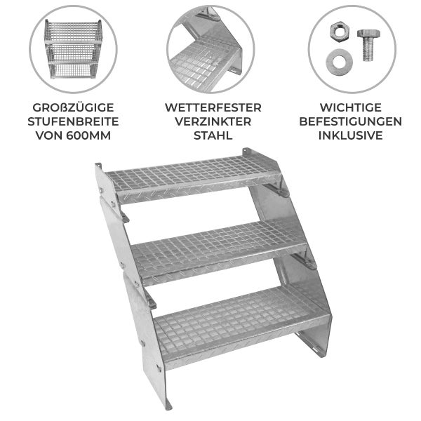 Verstellbare Dreiteilige Verzinkter Stahl Treppe – 600mm breit