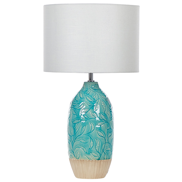 Skizze einer Tischleuchte mit floralem Muster und den Maßen